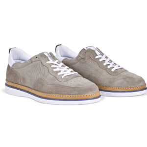 Beige suede calf leather sneakers