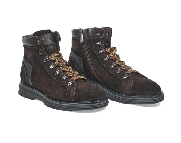 Dark brown suede Ankle Boots with calf leather inserts and contrasting laces