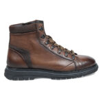 Brown calfskin Ankle Boots with calf leather inserts and contrasting laces