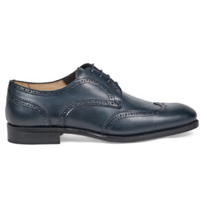 Teal calfskin Derby lace-up shoes with brogues