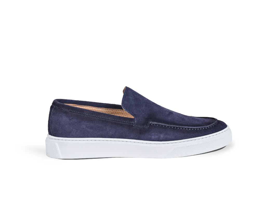 Blue suede calf leather loafers
