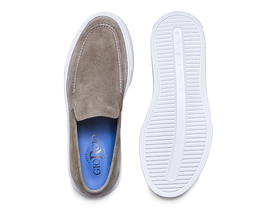 Beige suede calf leather loafers