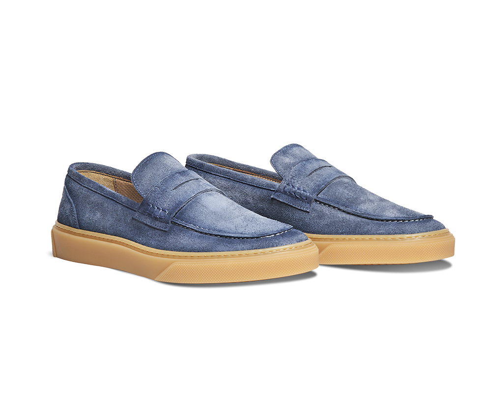 Jeans washed suede calf leather loafers