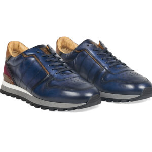 Sneakers 87542 in pelle liscia blu con inserti