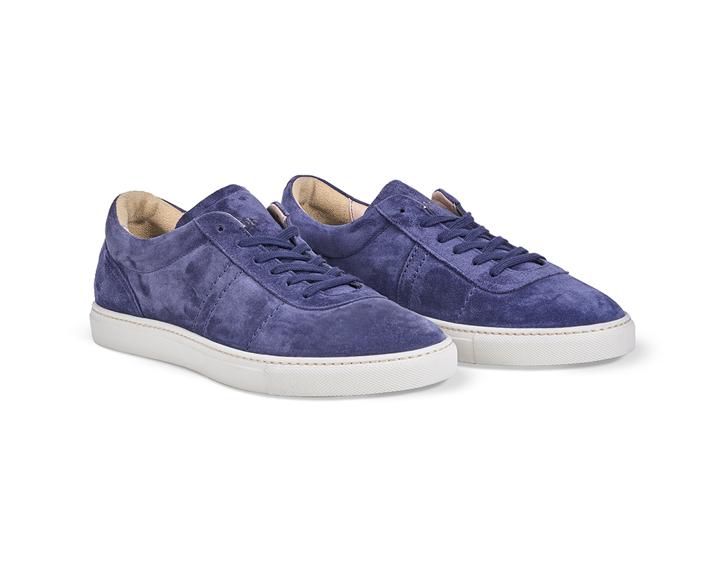 Blue suede calf leather sneakers
