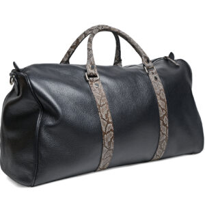 Black tumbled calf leather travel bag