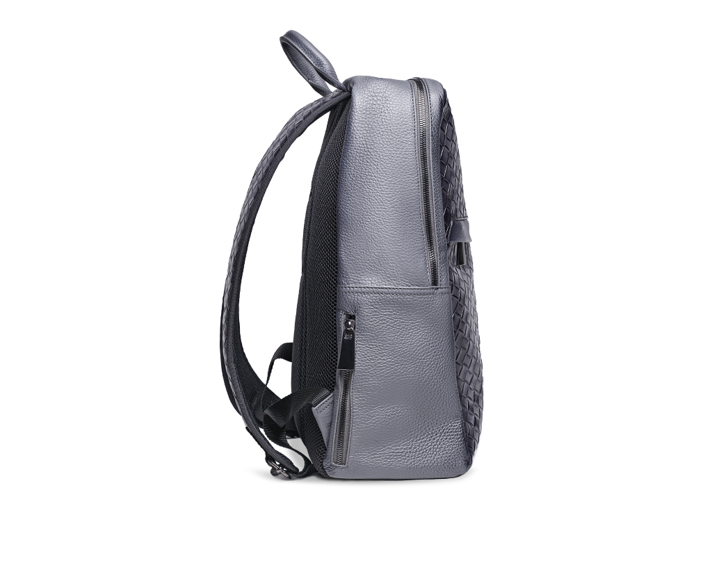 Grey printed leather backpack