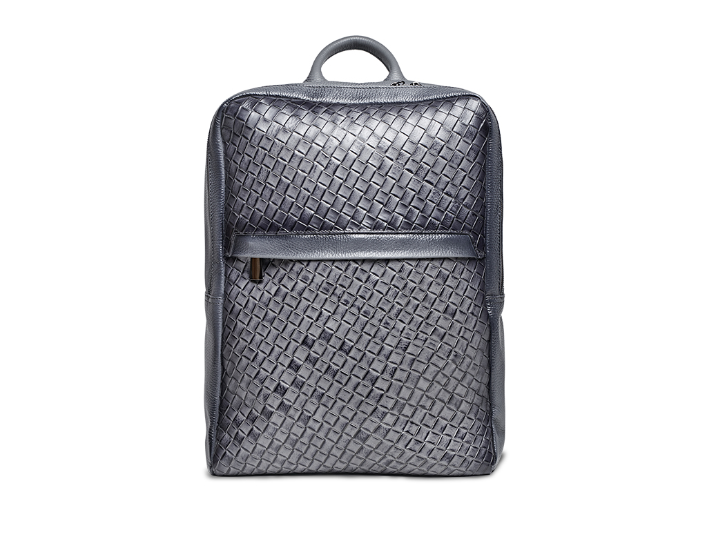 Grey printed leather backpack
