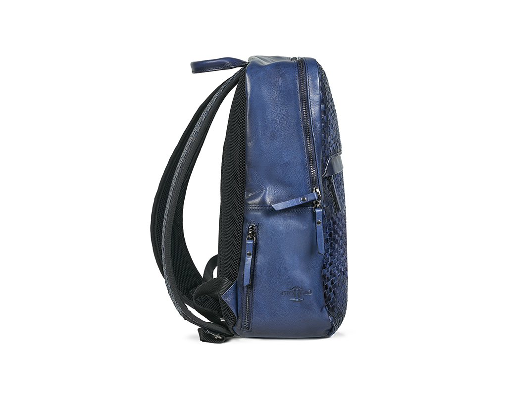 Blue woven calf leather backpack
