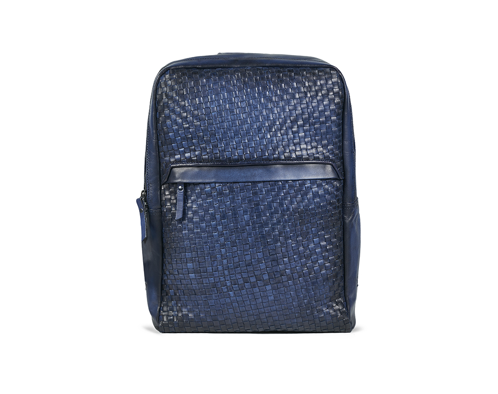 Blue woven calf leather backpack