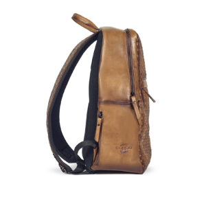 Brown woven calf leather backpack