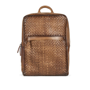 Brown woven calf leather backpack