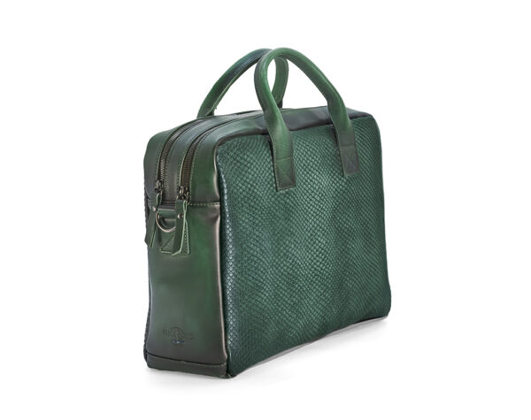 Borsa Porta PC in pelle di vitello stampata verde