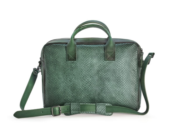 Borsa Porta PC in pelle di vitello stampata verde