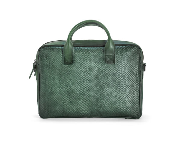 Borsa Porta PC in pelle di vitello stampata verde