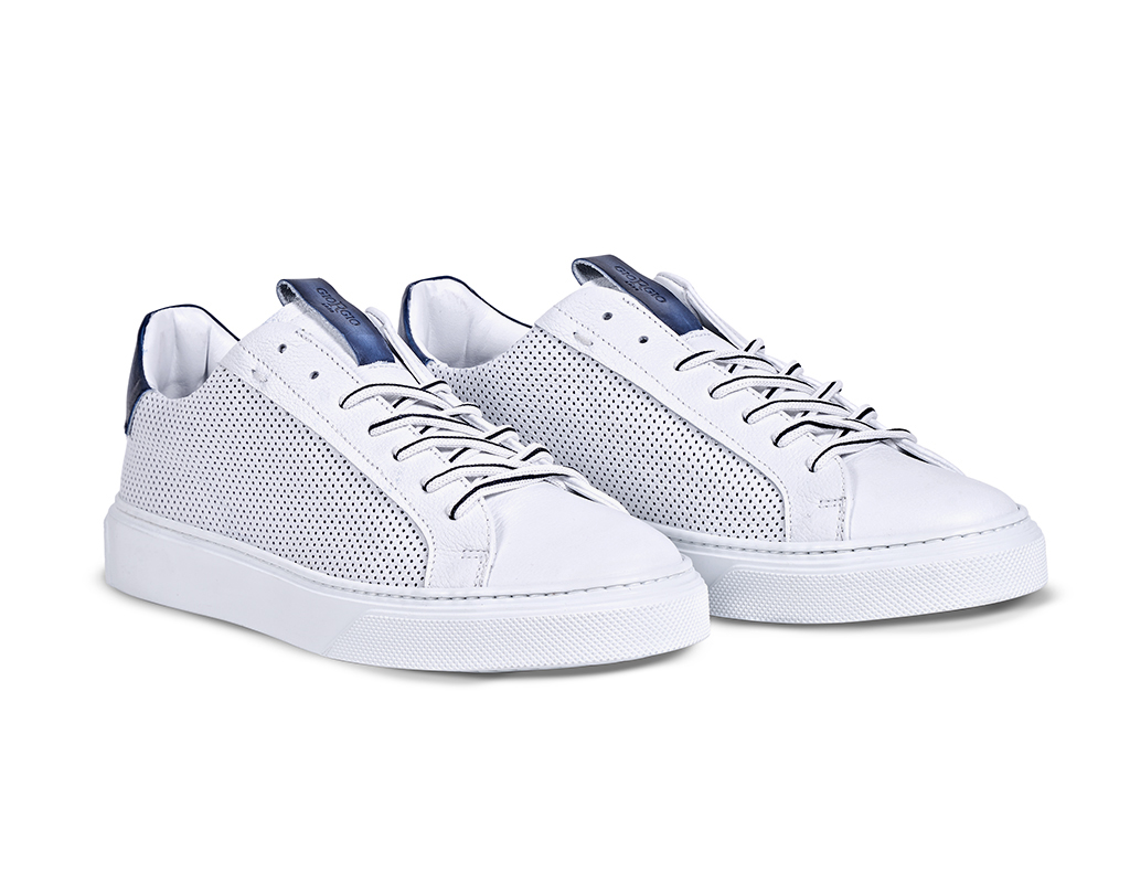 Perforated white calf leather sneakers