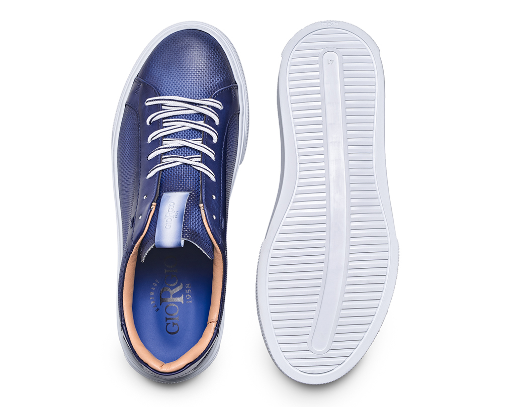 Printed blue calf leather sneakers