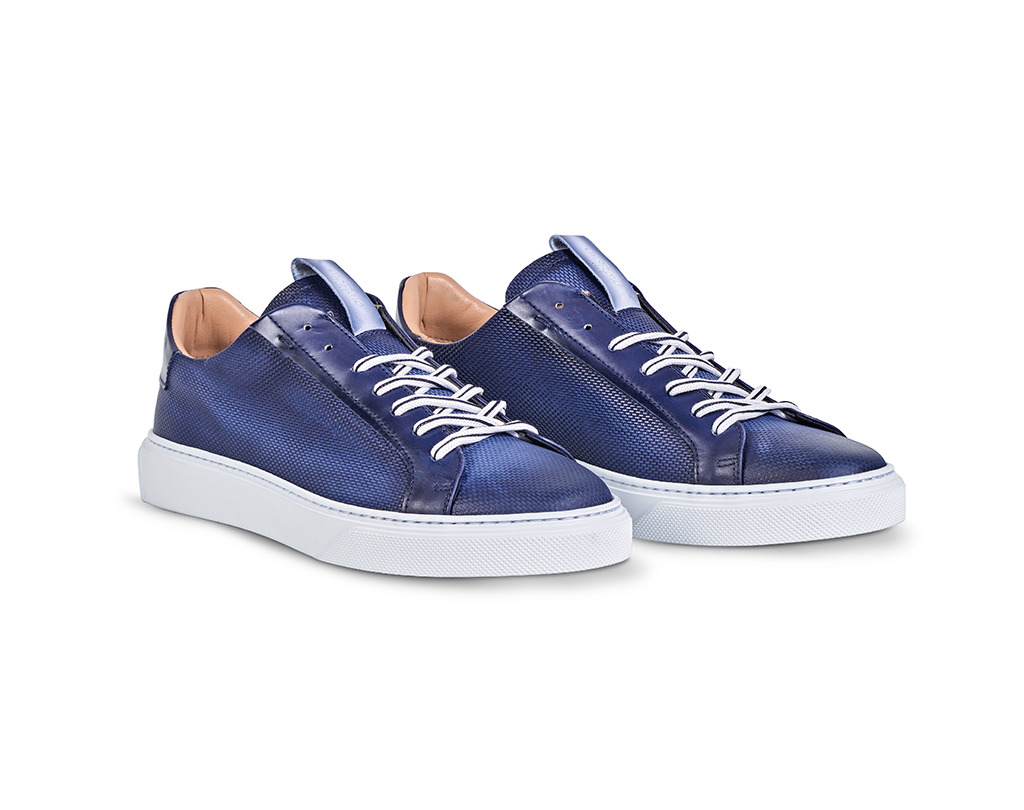 Printed blue calf leather sneakers