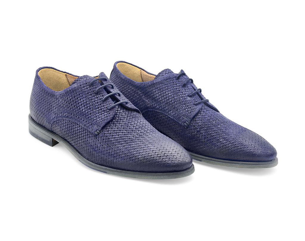 Blue printed suede Derby lace-up shoes