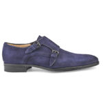 Blue suede leather Double Monk shoes