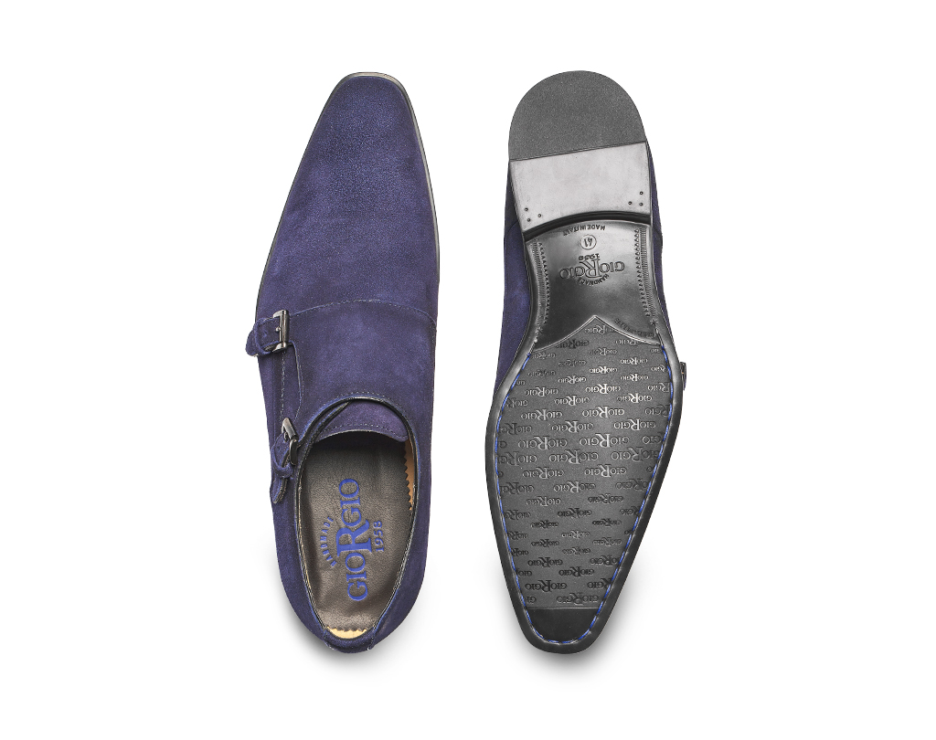 Blue suede leather Double Monk shoes