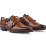 Brown smooth calf leather Double Monk shoes