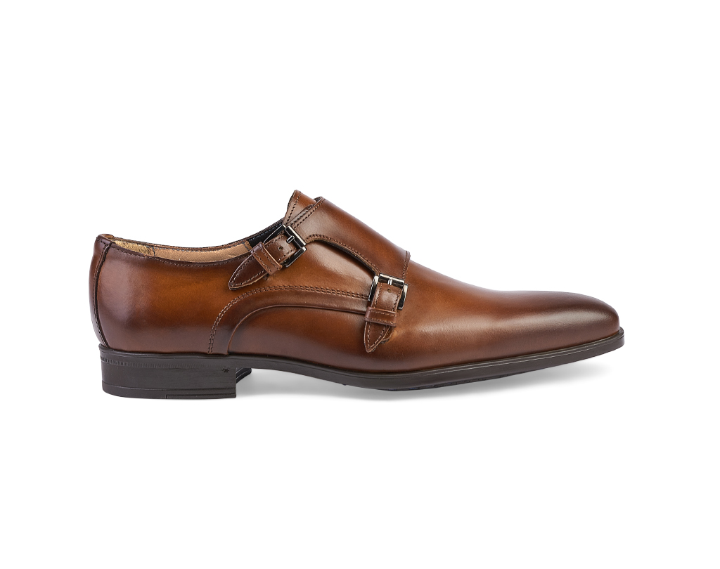 Brown smooth calf leather Double Monk shoes