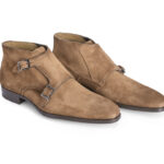 Beige suede leather Double Monk Ankle shoes