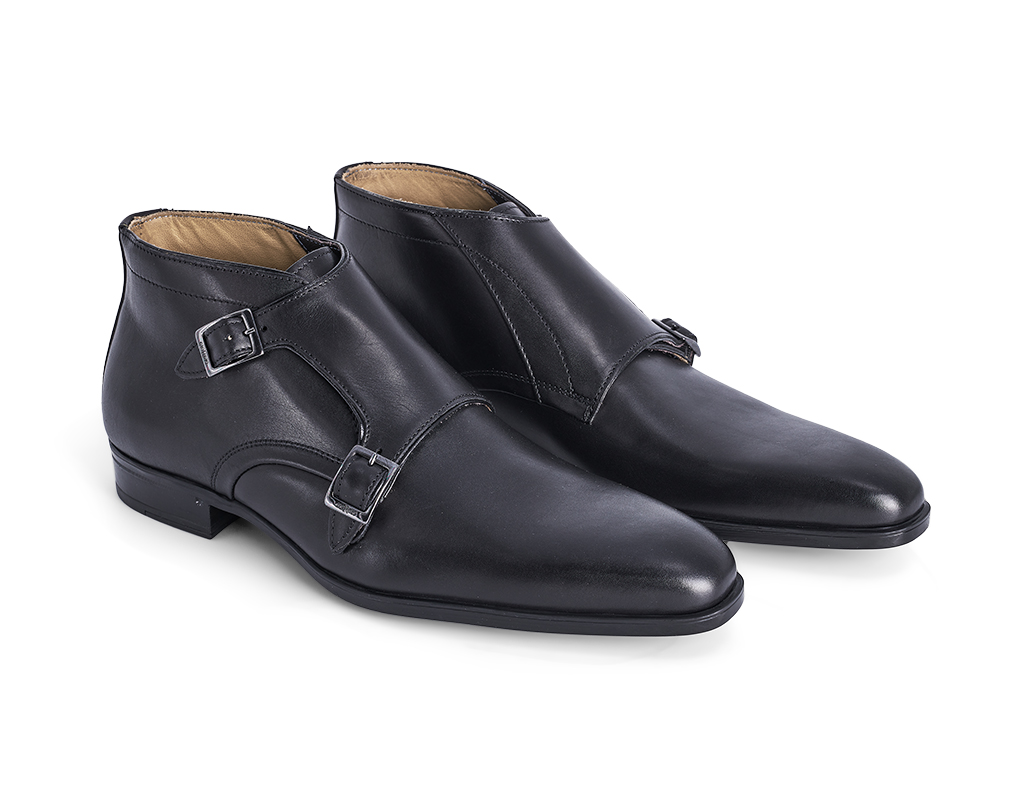 Black smooth calfskin Double Monk Ankle shoes