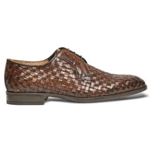 Woven brown calf leather Derby lace-up shoes