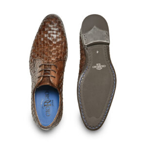 Woven brown calf leather Derby lace-up shoes