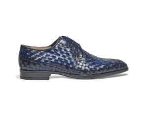 Woven blue calf leather Derby lace-up shoes