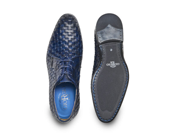 Woven blue calf leather Derby lace-up shoes