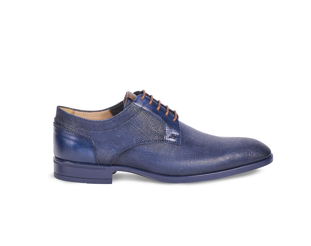 Printed blue calf leather Derby lace-up shoes