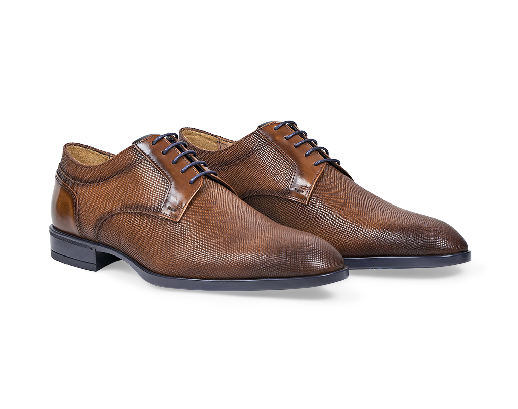 Brown printed calfskin Derby lace-up shoes