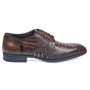 Dark brown "Cocco" printed calfskin Derby lace-up shoes with inserts