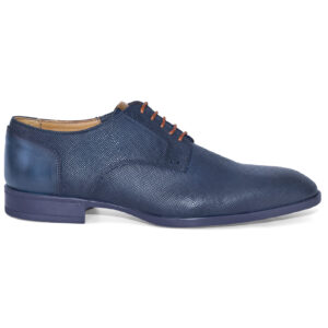 Stringata Derby 40325 in pelle lavorata blu con inserti