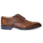 Brown tooled calfskin Derby lace-up shoes with inserts