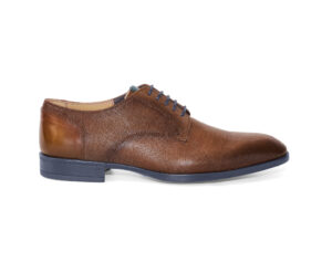Brown tooled calfskin Derby lace-up shoes with inserts