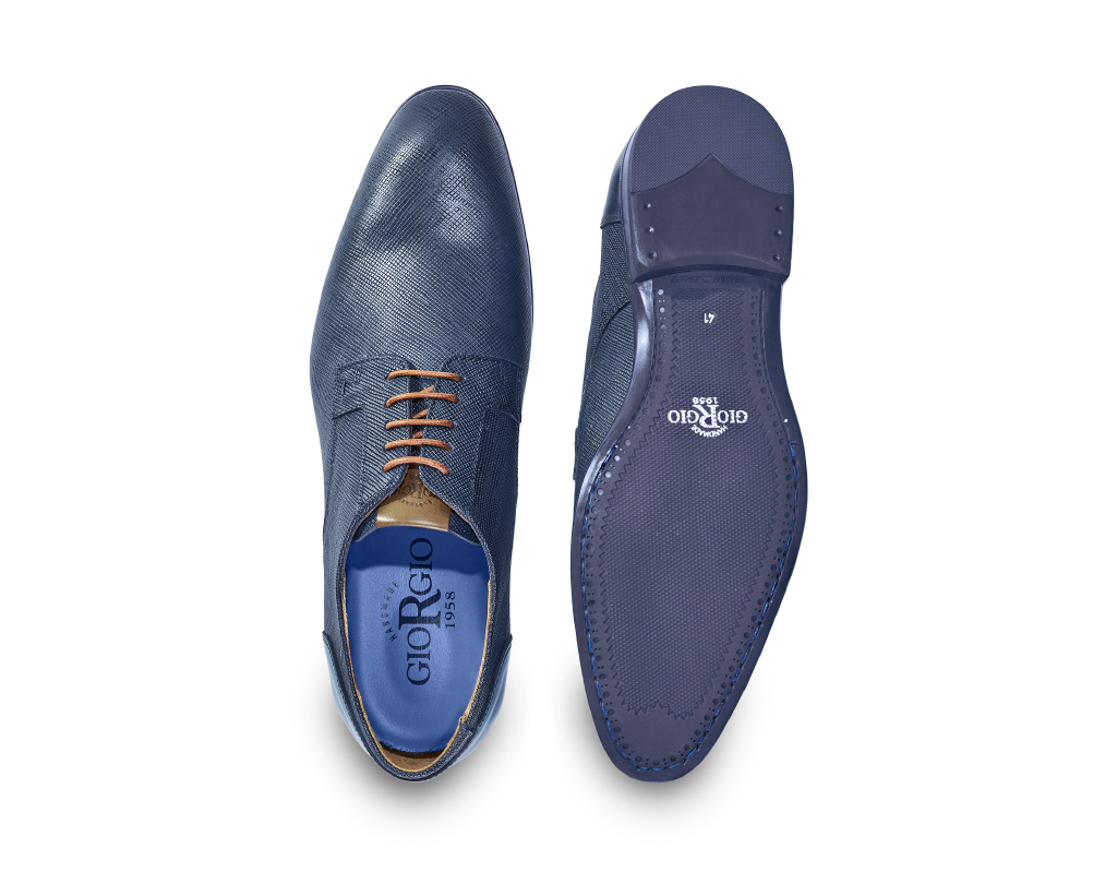 Blue tooled calfskin Derby lace-up shoes with inserts
