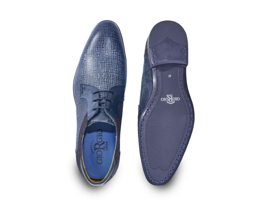 Blue printed calfskin Derby lace-up shoes with inserts