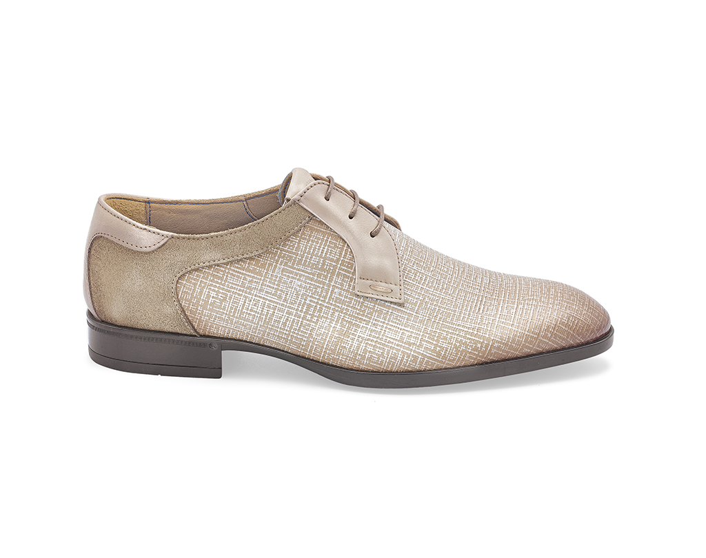 Cream printed calfskin Derby lace-up shoes with inserts