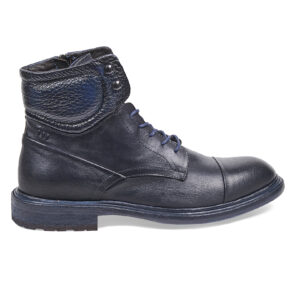 Blue calfskin Derby Ankle Boots with tumbled calf leather inserts and zip