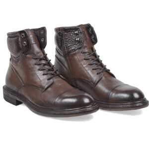 Dark brown calfskin Derby Ankle Boots with tumbled calf leather inserts and zip