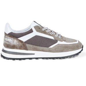 Beige calf leather and technical fabric sneakers