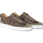 Taupe calfskin Sneakers with suede inserts