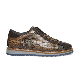 Sneakers 64918 in pelle stampata cognac con inserti