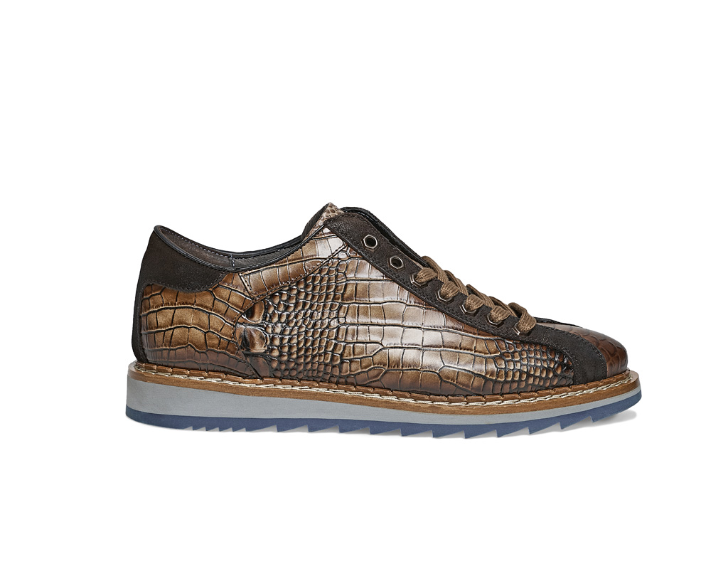 Absoluut Arthur Terugbetaling Sneaker in cognac crocodile printed calfskin with suede split leather  inserts – Giorgio1958