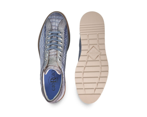 Sneakers in pelle stampata blu con inserti