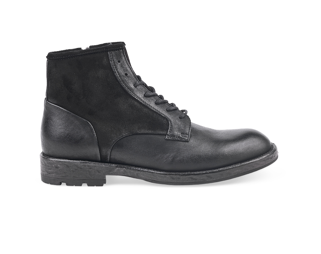 Black calfskin Derby Ankle Boots with inserts and zip closure